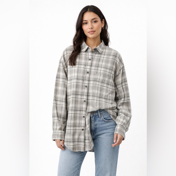 Closed Bull Overshirt Plaid Organic Cotton NWT Small Oversized Portugal Gray